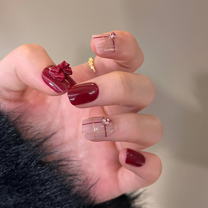 Decorative Press-On Nail Art Extensions with Bow Accents Stornfield