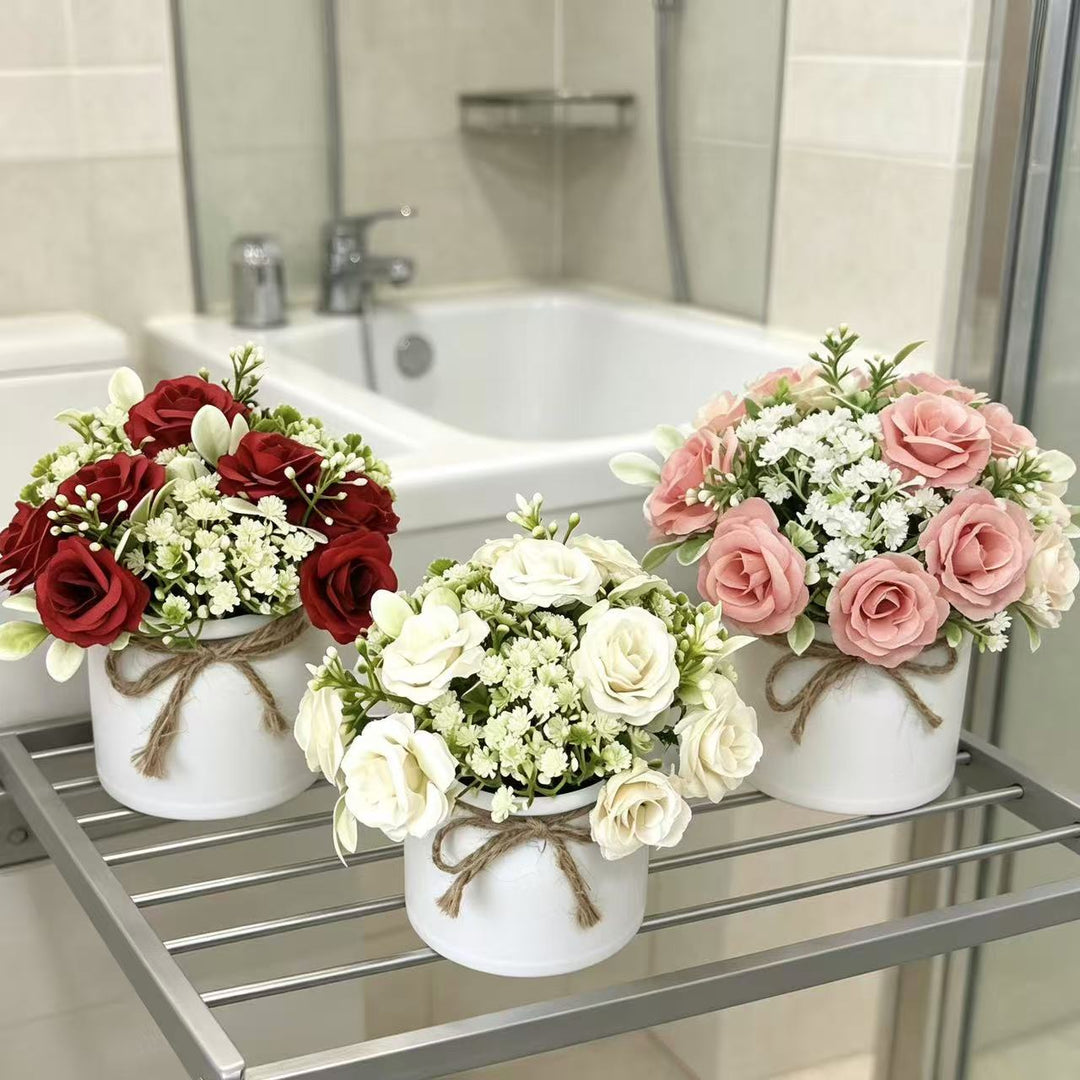Lifelike Floral Bouquet in Decorative Pot for Home Decor
