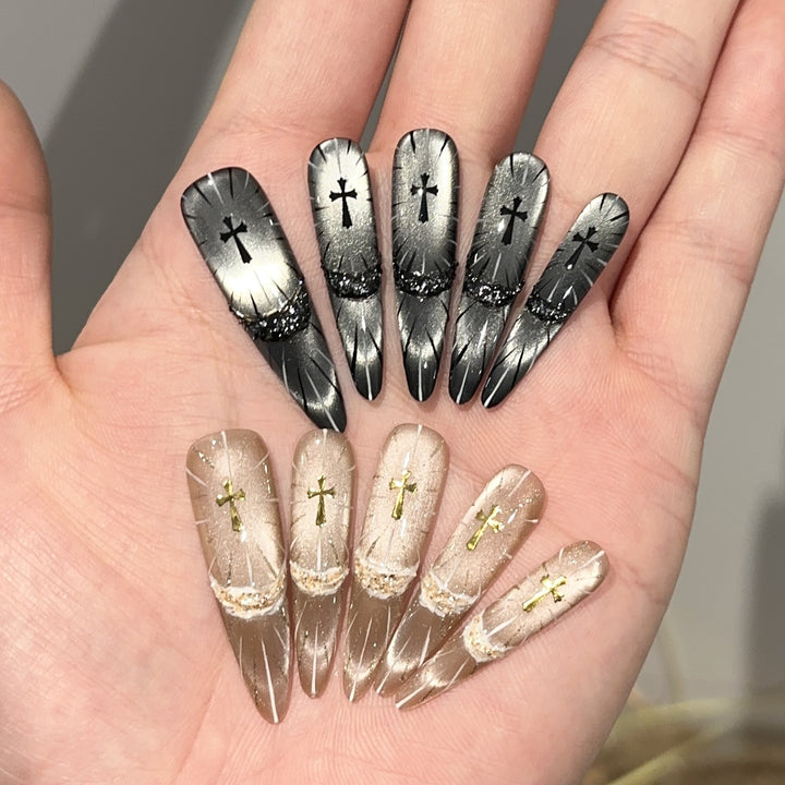Elegant Gothic Cross-Themed Press-On Nail Set