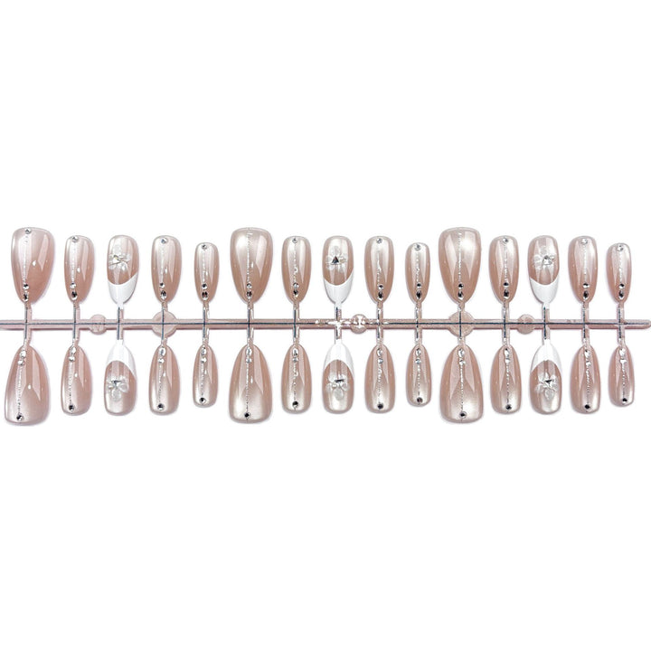 Nail Art Press-On Set with Elegant Gem Accents