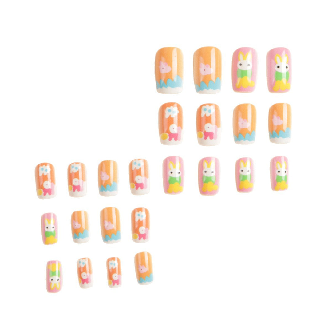 Artistic Seasonal Bunny-Themed Press-On Nail Art Stornfield