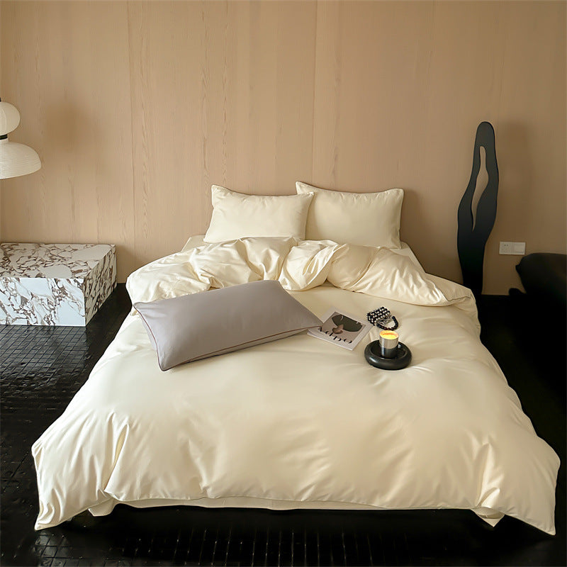 Satin bedding set with breathable cotton blend and soft-touch finish