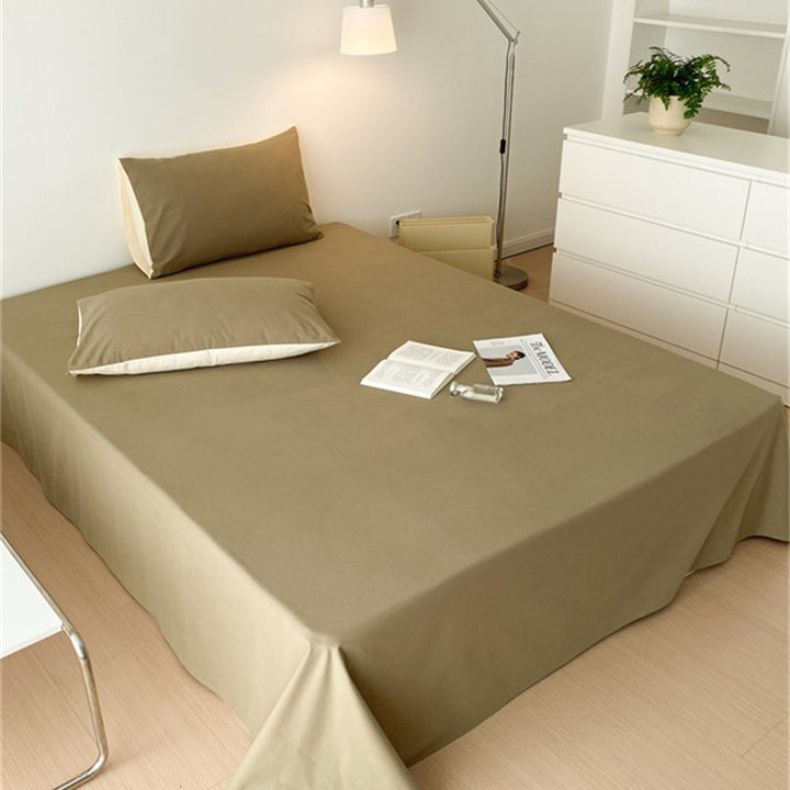 Smooth cotton percale bed sheet set with extra overhang and reversible pillowcases
