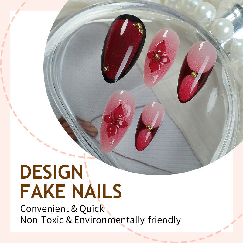 Artificial nail set with elegant flower and glitter decorations Stornfield