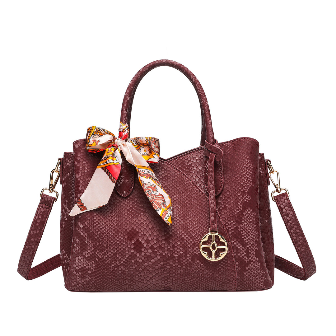 Textured Faux Leather Handbag with Decorative Scarf