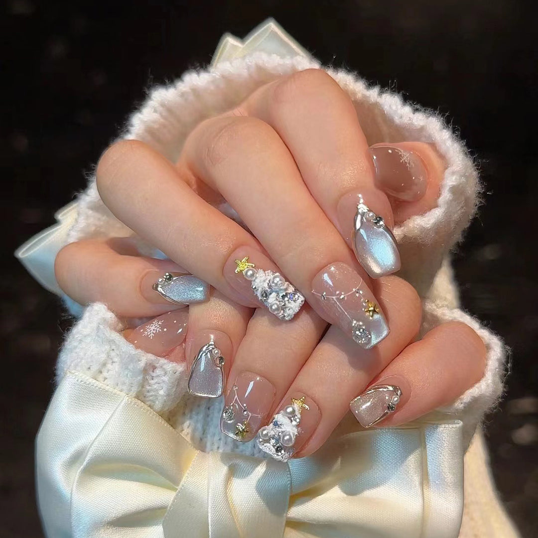 Elegant Press-On Nail Art Kit with Decorative Gem Accents Stornfield