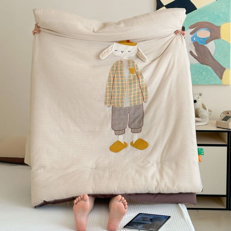 Quilted and Toddler Comforter with Embroidered Bunny Applique