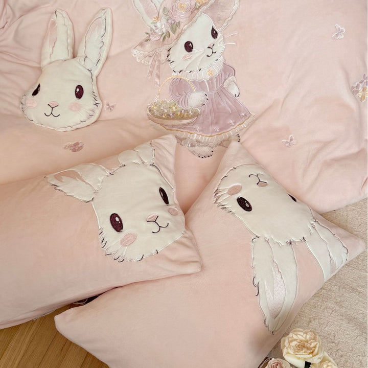 Children's Plush Bunny Appliqué Duvet Cover Bedding Set