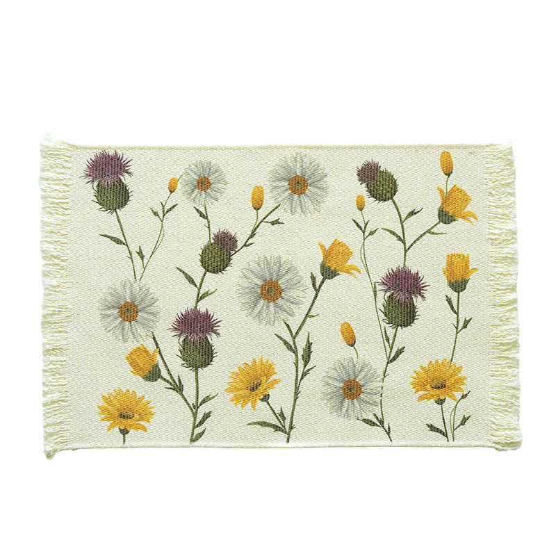 Woven living and beach rug with palm jacquard and decorative fringes Stornfield