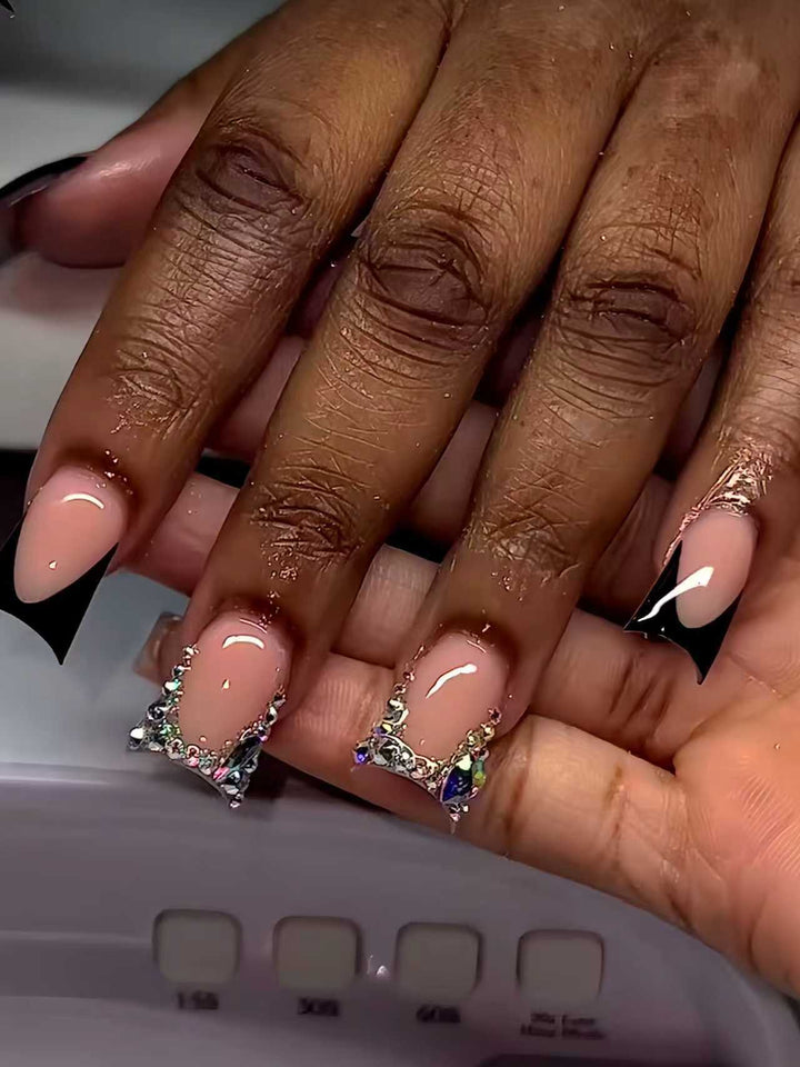 Decorative Press-On Nail Extensions with Gem Accents Stornfield