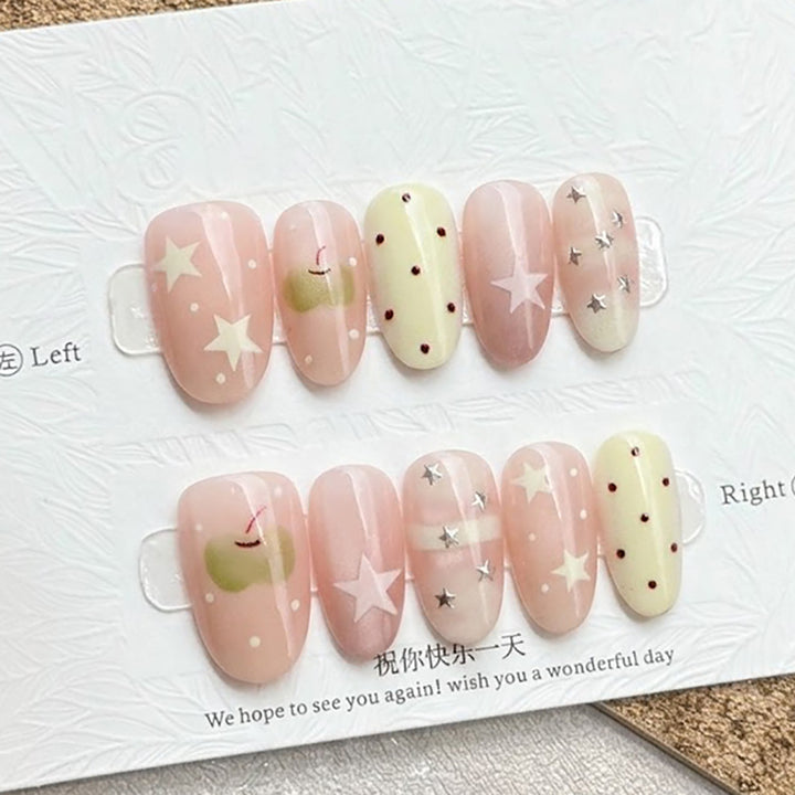 Decorative Press-On Nail Set with Star and Dot Design Stornfield