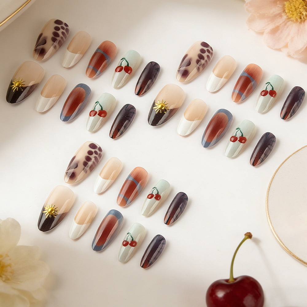 Artistic Press-On Nail Set with Floral and Geometric Patterns Stornfield
