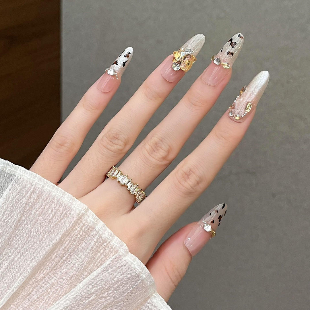 Decorative Press-On Nail Extensions with Gem Accents Stornfield