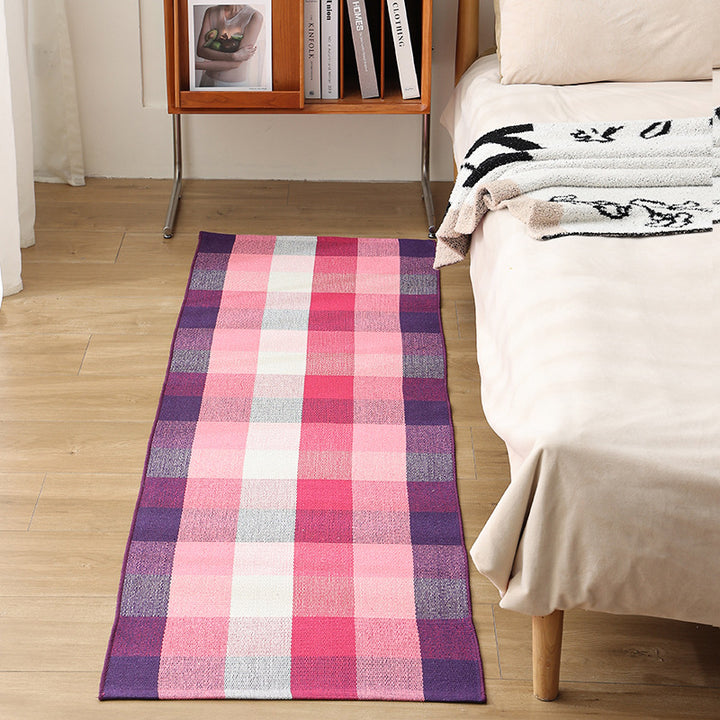 Flat woven bed runner and carpet runner with vibrant checked design Stornfield