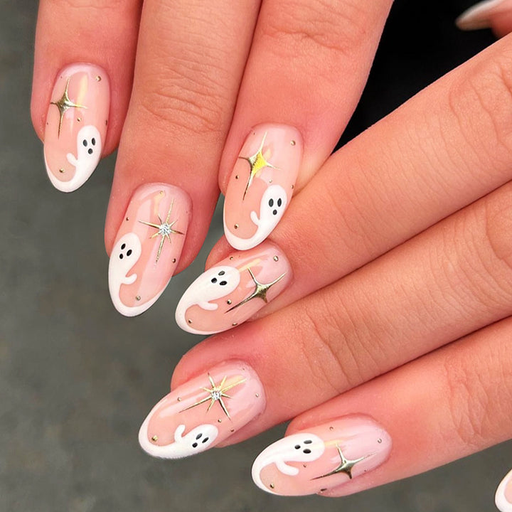 Whimsical Press-On Nail Art Set with Ghost Designs Stornfield