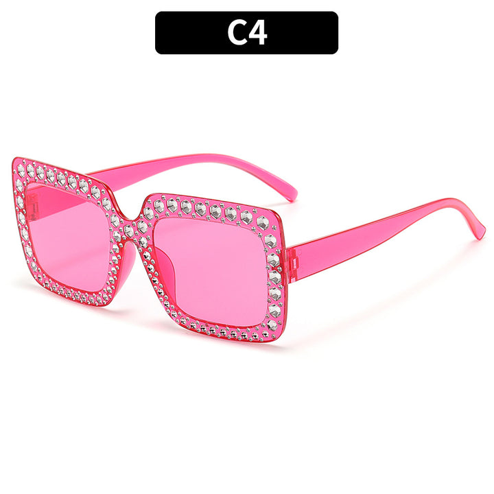 Transparent Square Frame Sunglasses with Rhinestone Accents