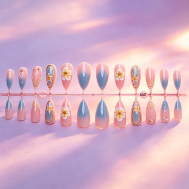 Artistic Nail Design Set with Floral and Seaside Accents Stornfield
