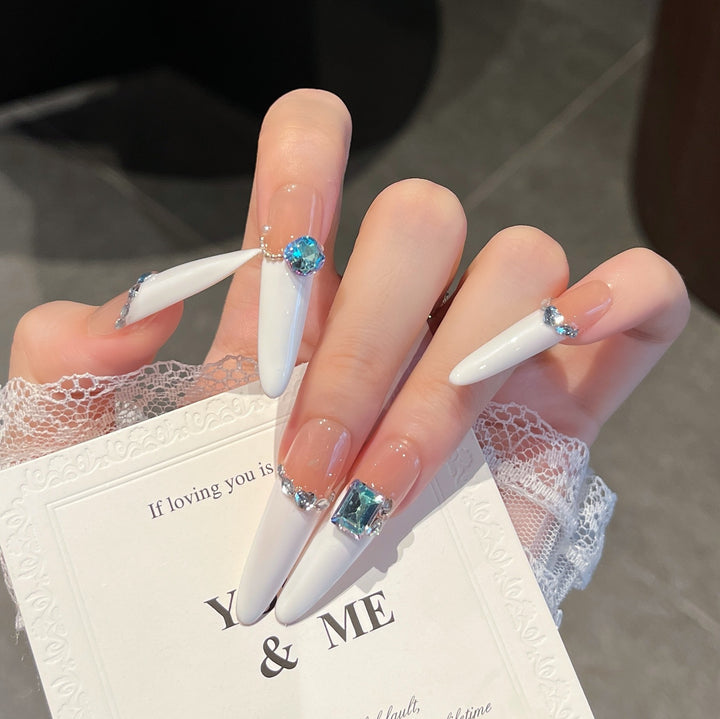 Elegant Gem-Accented Press-On Nail Extensions Stornfield