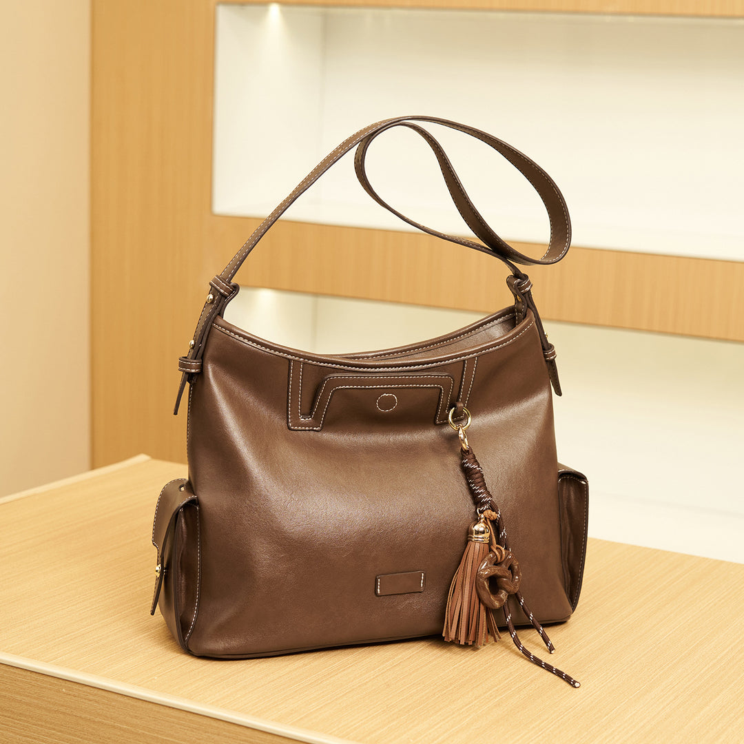Stylish Leather Hobo Handbag