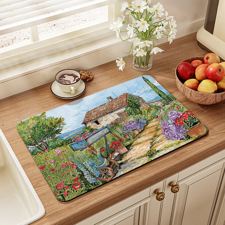 Artistic Vintage-Themed Kitchen Mat