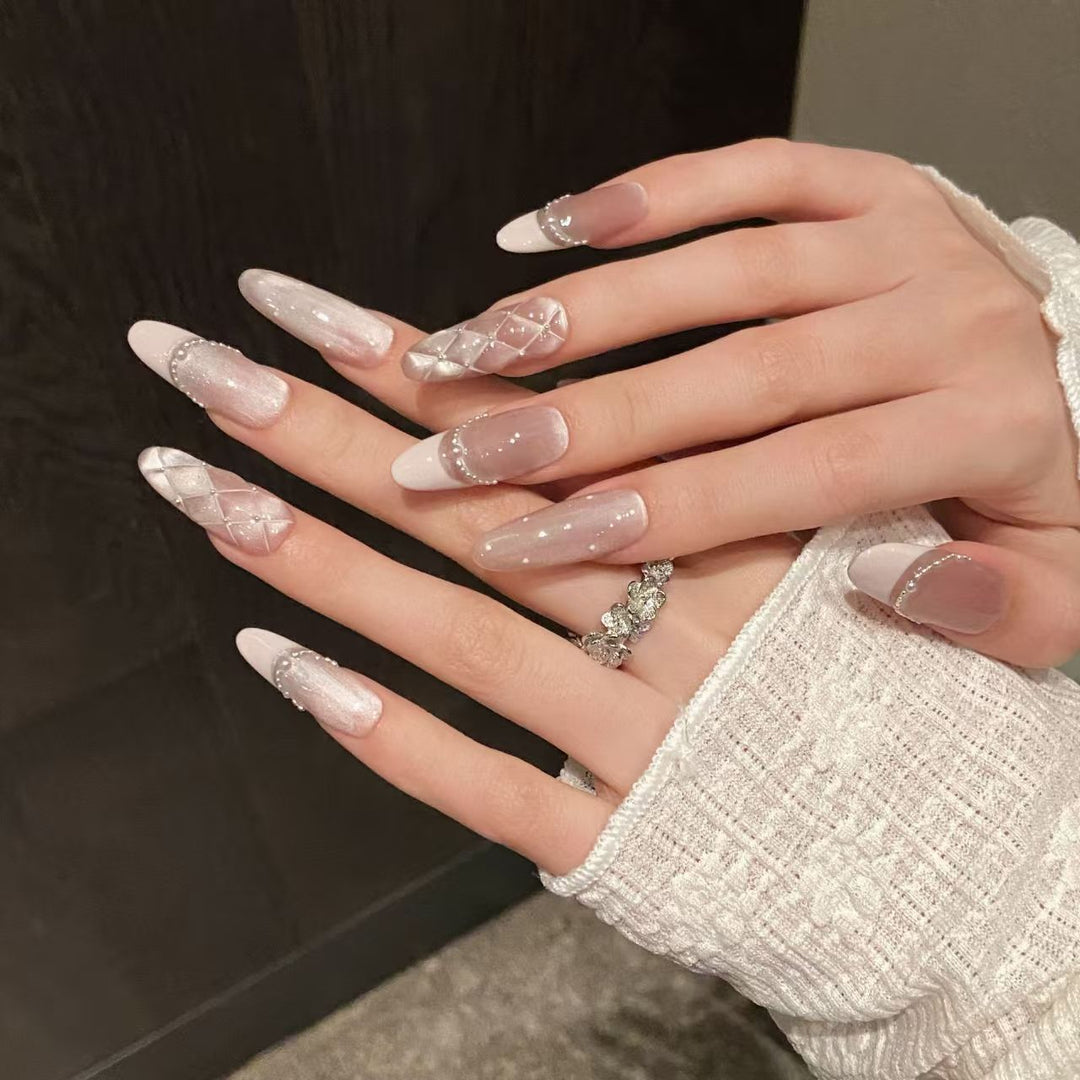 Elegant Pearled Press-On Nail Collection Stornfield