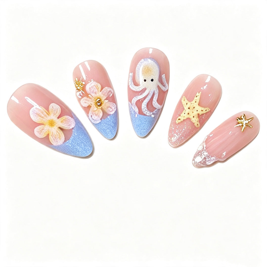 Ocean-Inspired Press-On Nail Art Design Stornfield