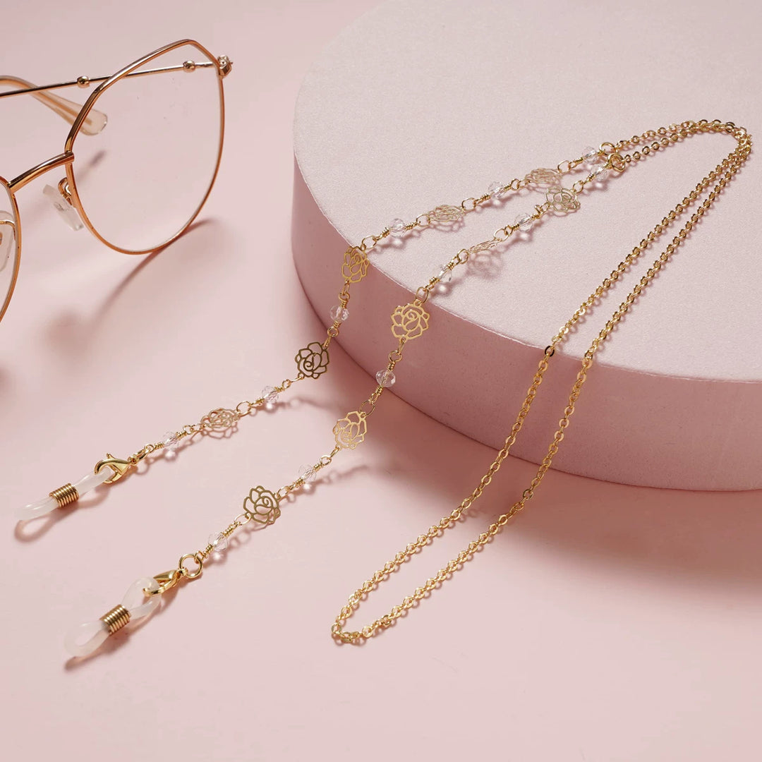 Fashionable glasses holder chain with floral design Stornfield
