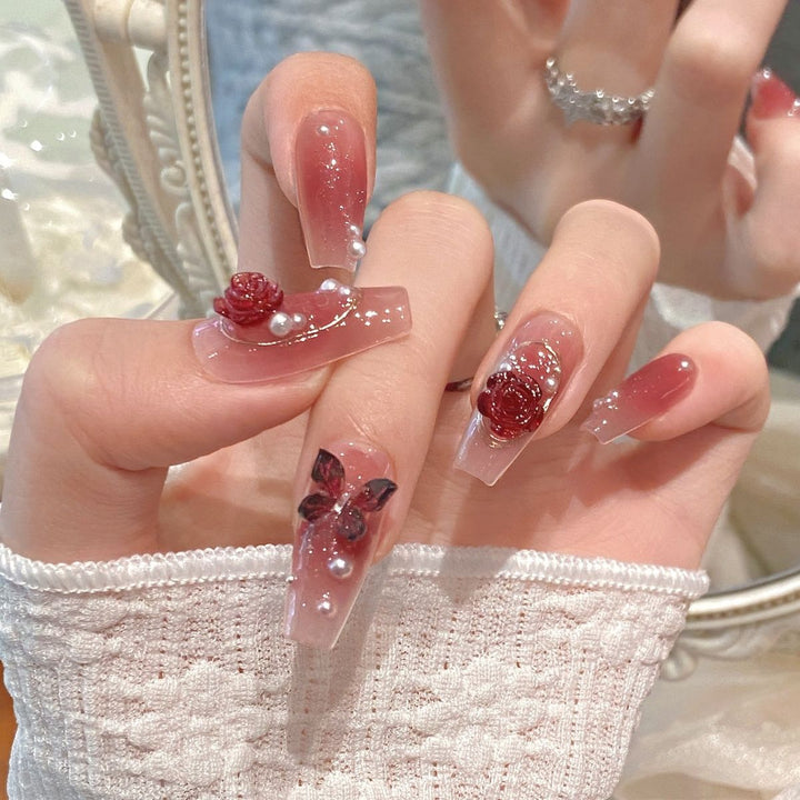 Artistic Floral Embellished Press-On Nail Set Stornfield