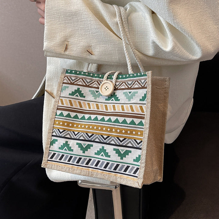 Ethnic Patterned Canvas Shopping Bag