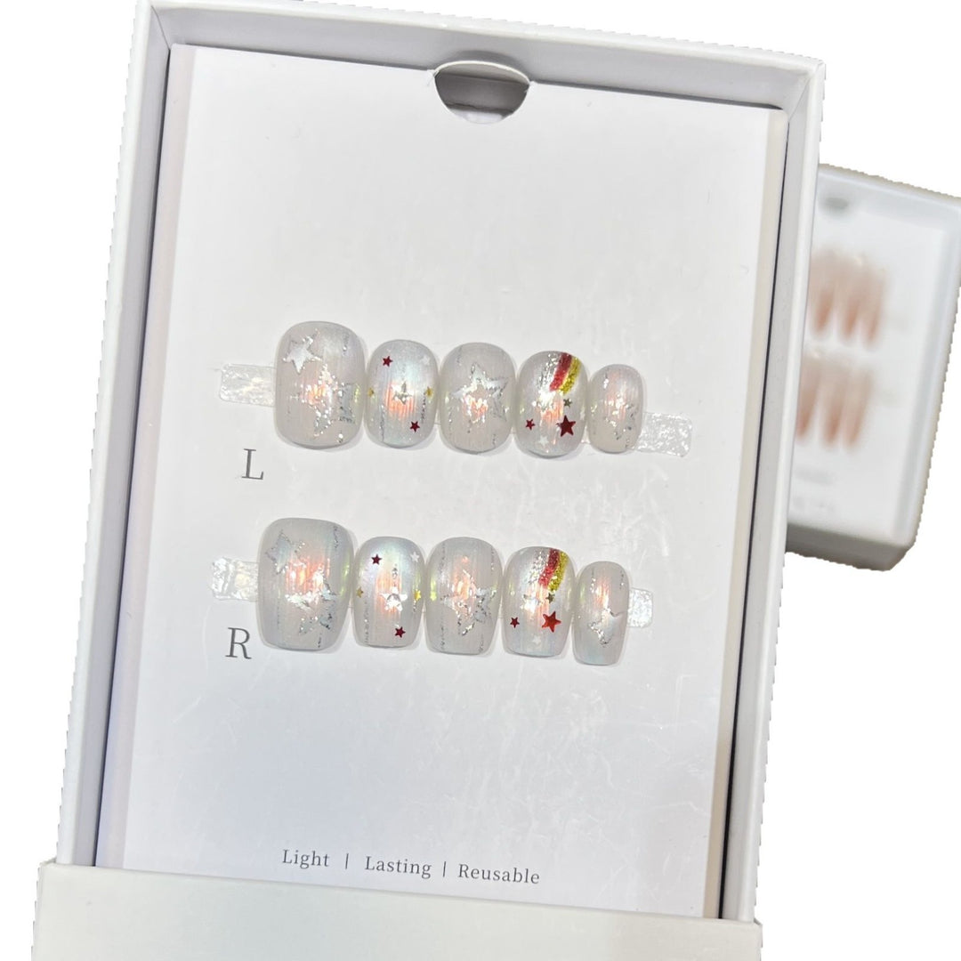 Creative Decorative Press-On Nail Set with Star and Rainbow Accents Stornfield