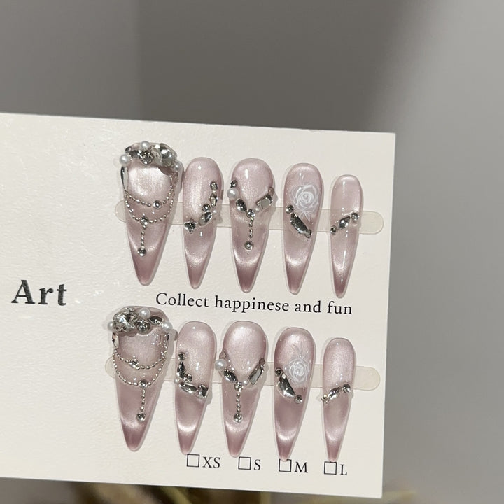 Elegant Rhinestone-Decorated Stiletto Press-On Nail Set