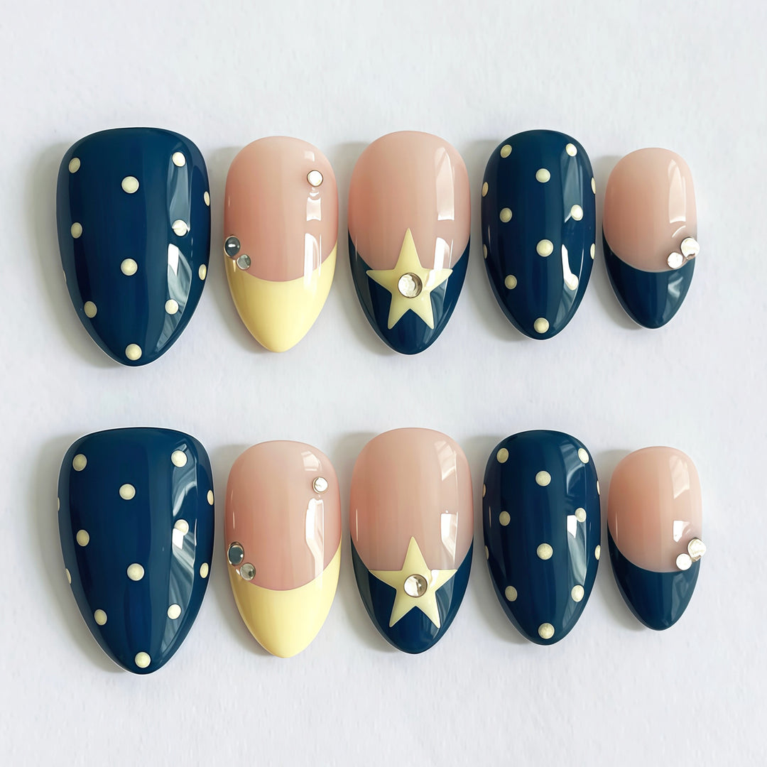 Artistic Press-On Nail Set with Star Accents