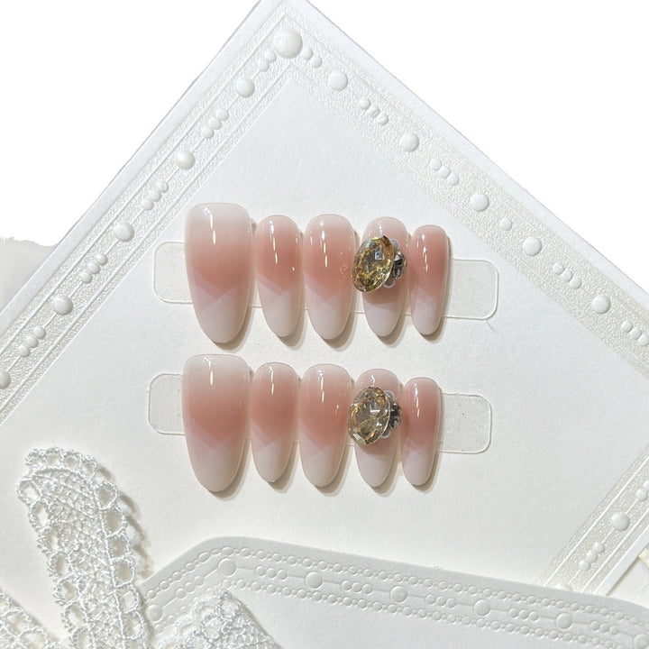 Stylish Press-On Nail Set with Gemstone Accent Stornfield