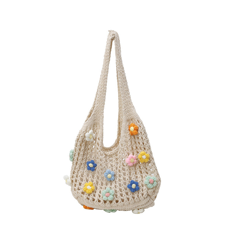 Floral Embellished Crochet Tote
