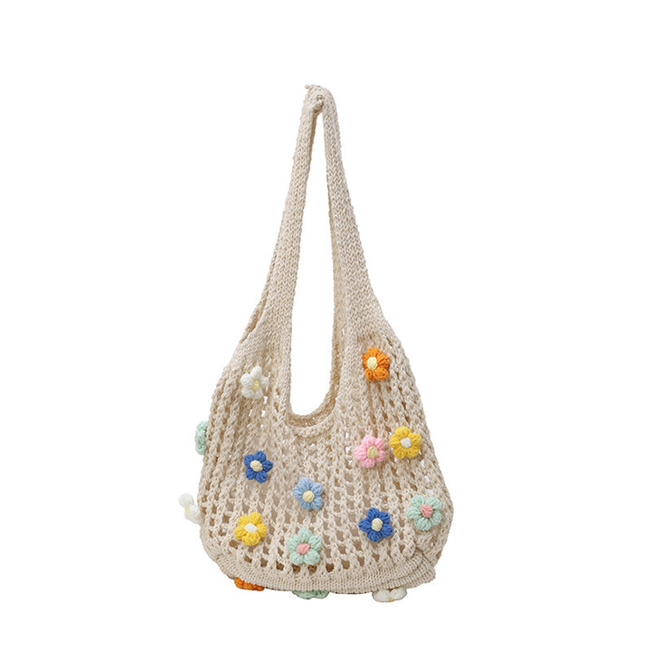 Floral Embellished Crochet Tote