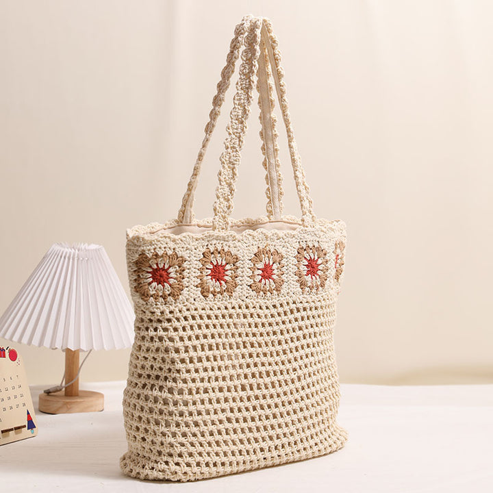 Hand-crocheted beach bag with floral accents Stornfield