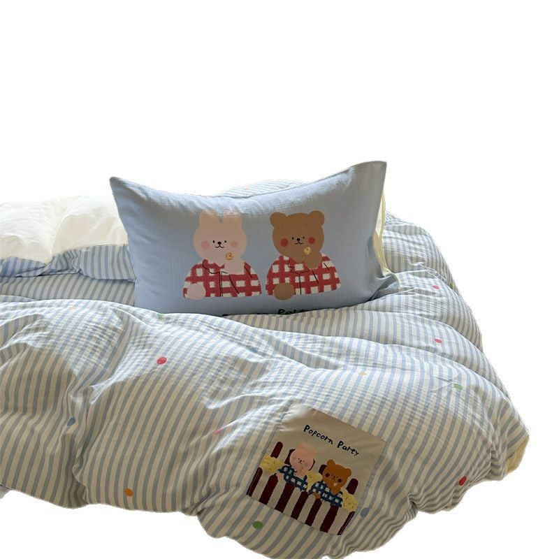 Striped Cotton-Blend Lightweight Reversible Comforter with Playful Dot Accents