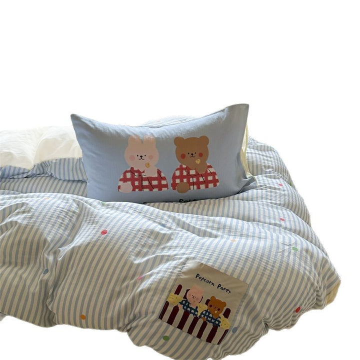 Striped Cotton-Blend Lightweight Reversible Comforter with Playful Dot Accents