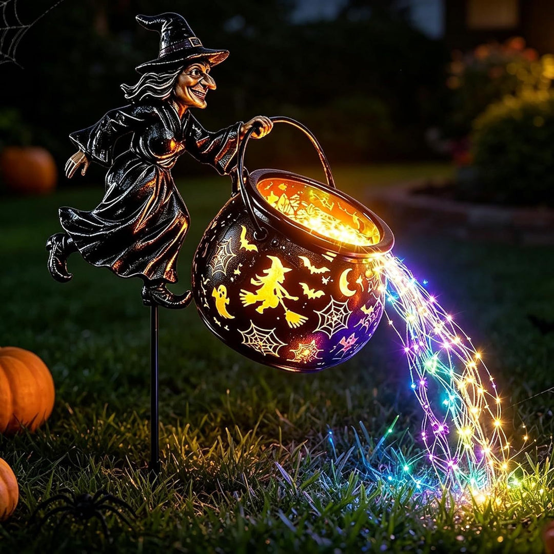 Garden decoration with illuminated witch figure Stornfield