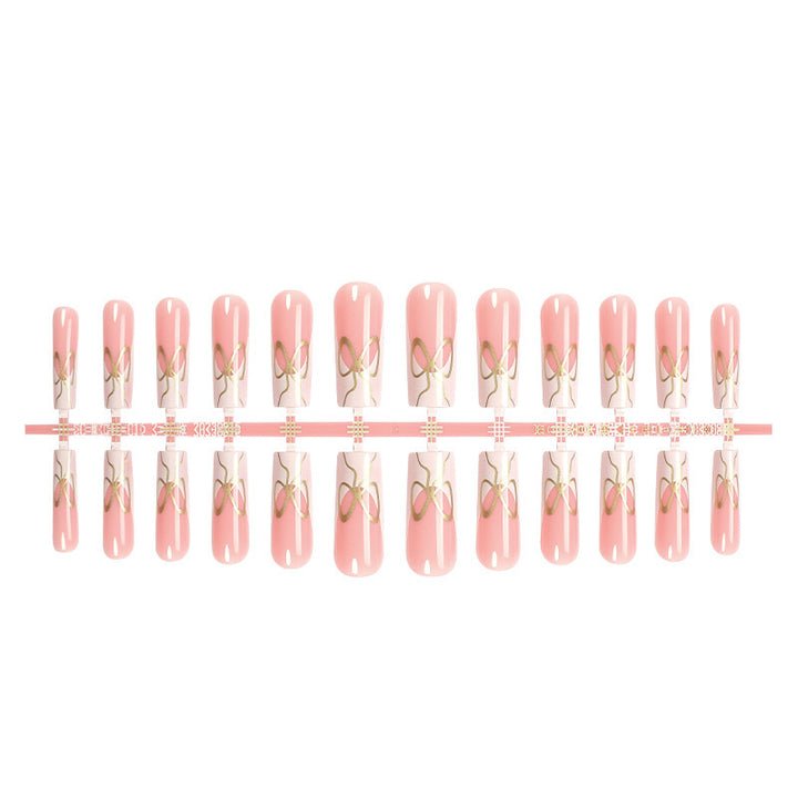 Decorative Press-On Nail Set with Artistic Bow Designs Stornfield