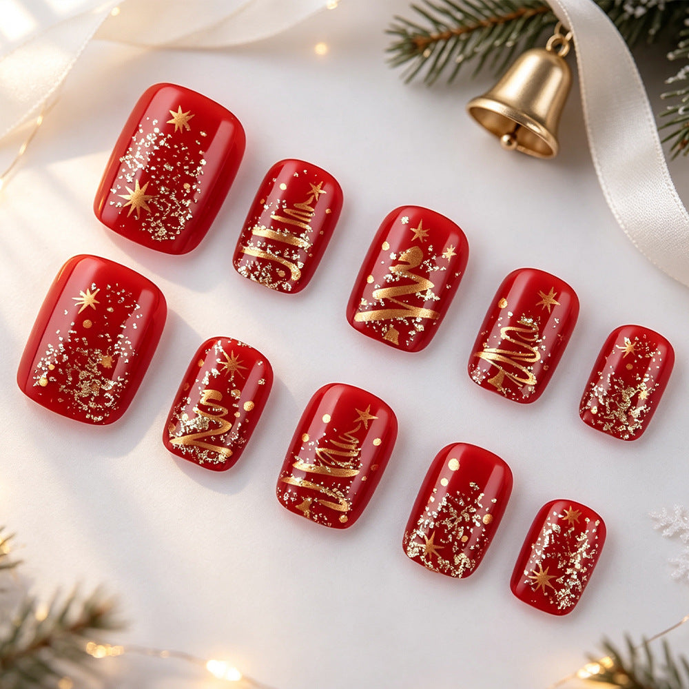 Festive Holiday-Themed Press-On Nail Art Stornfield