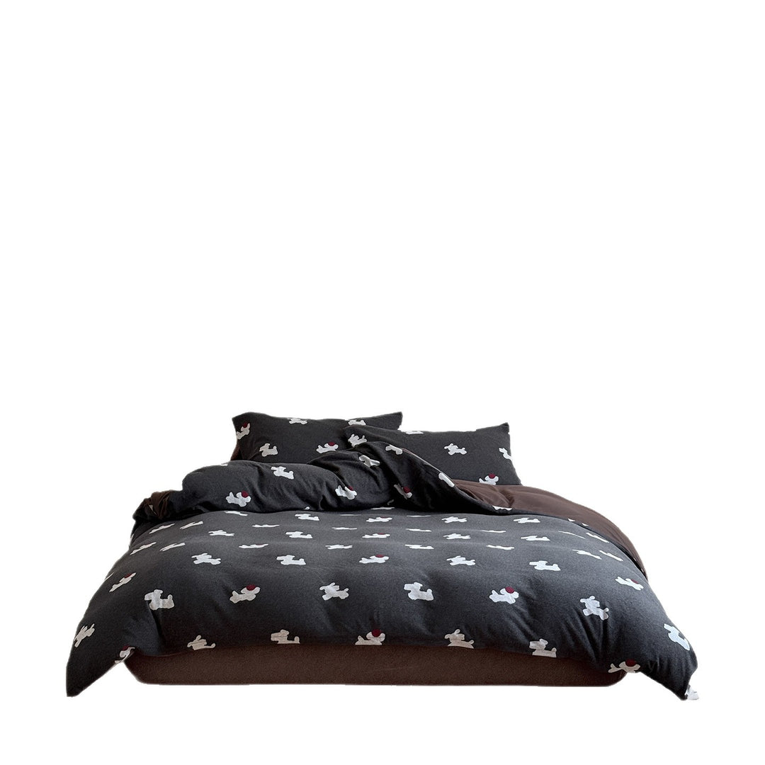 Cotton-Blend Teddy Motif Duvet Cover Set with Contrast Hem