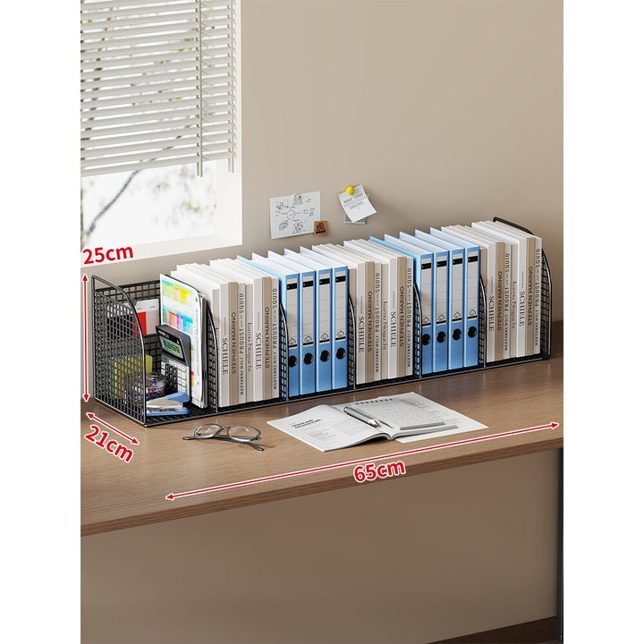 Long Multi-Slot Desktop File and Binder Organizer with Pen and Accessory Holder