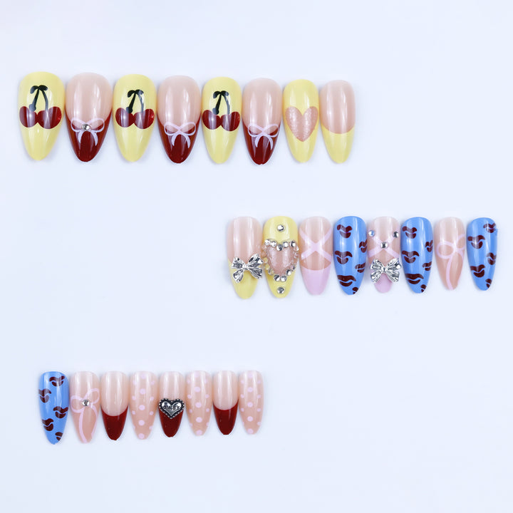 Artificial nails with playful design and 3D embellishments Stornfield