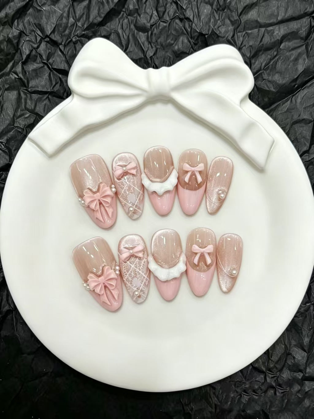 Decorative 3D Bow Press-On Nails Set
