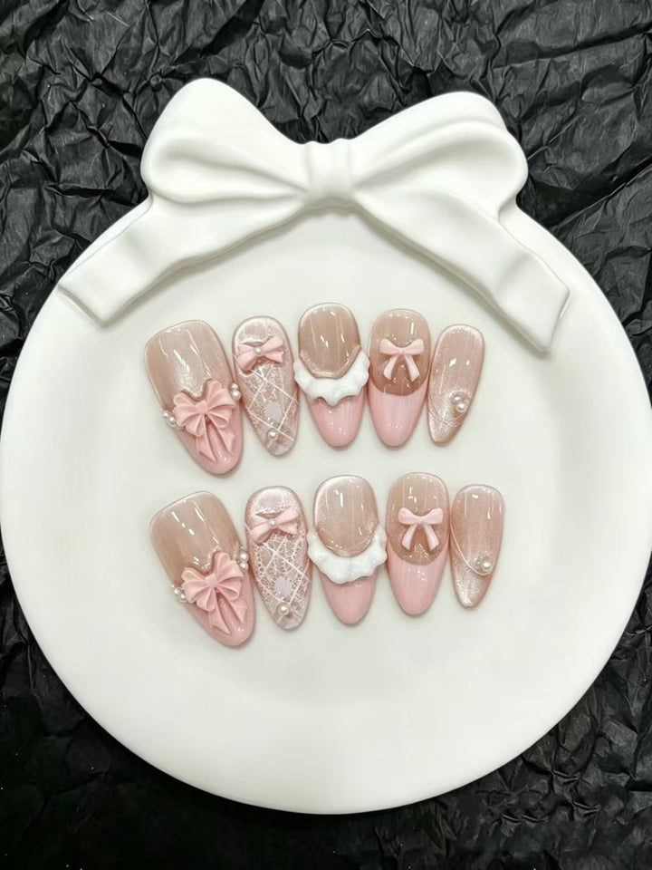 Decorative 3D Bow Press-On Nails Set