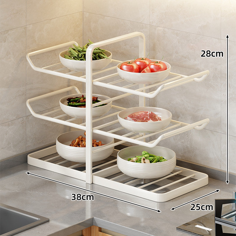 Four-Tier Swing-Out Kitchen Bowl Storage Rack Vertical Countertop Organizer