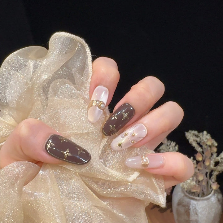 Decorative Press-On Nail Set with Star Accents Stornfield