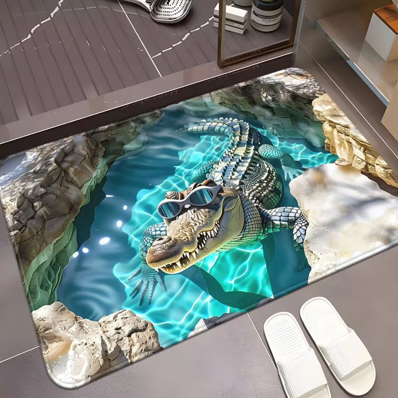 Cartoon Alligator-Themed Area Rug