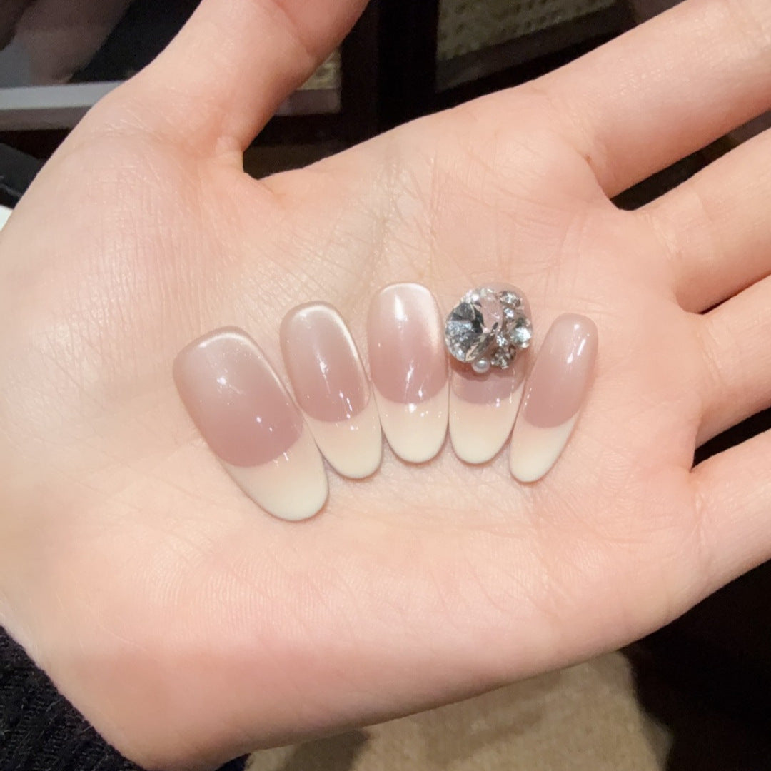 Elegant French Tip Press-On Nails with Rhinestone Accents Stornfield